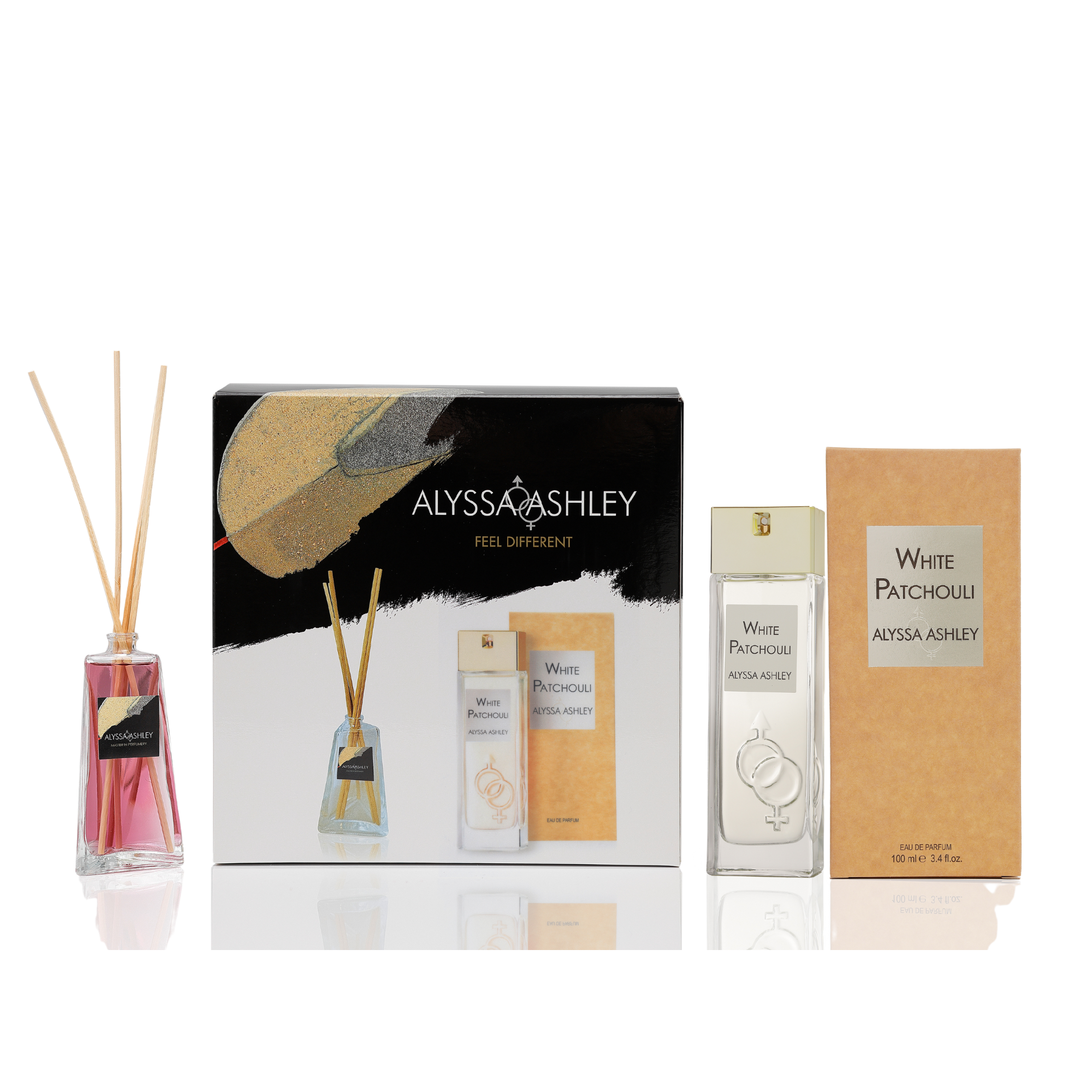 White Patchouli + scented home diffuser set